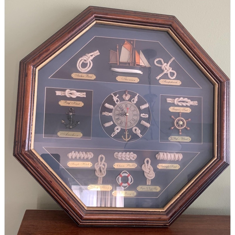 Decorative Wall‎ Clock With Nautical Knots Wall Hanging 3D Shadow Box Ship Decor